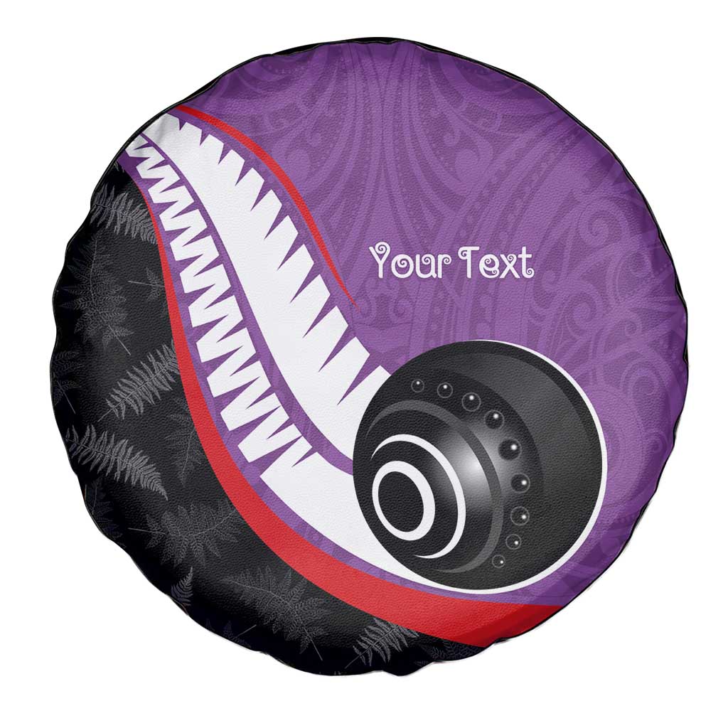 Personalised Aotearoa Lawn Bowls Spare Tire Cover Maori and Silver Fern Sporty Style Purple Color - Aussie Hoodie