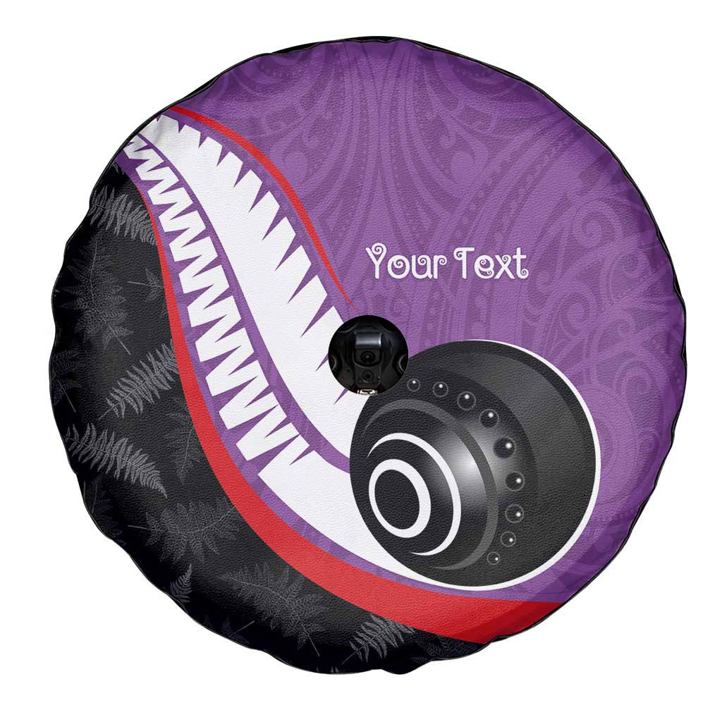 Personalised Aotearoa Lawn Bowls Spare Tire Cover Maori and Silver Fern Sporty Style Purple Color - Aussie Hoodie