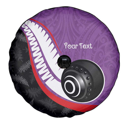 Personalised Aotearoa Lawn Bowls Spare Tire Cover Maori and Silver Fern Sporty Style Purple Color - Aussie Hoodie