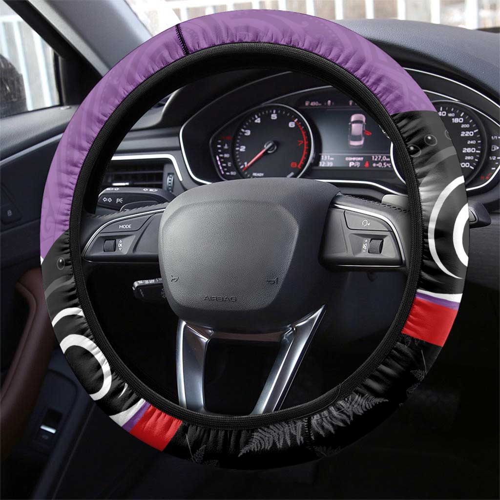 Aotearoa Lawn Bowls Steering Wheel Cover Maori and Silver Fern Sporty Style Purple Color - Aussie Hoodie
