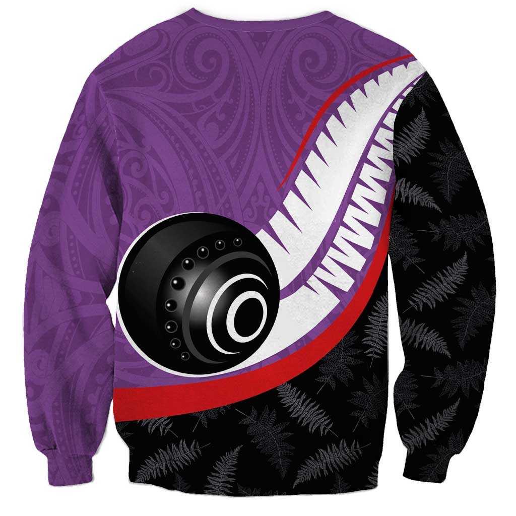 Personalised Aotearoa Lawn Bowls Sweatshirt Maori and Silver Fern Sporty Style Purple Color - Aussie Hoodie