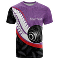 Personalised Aotearoa Lawn Bowls T Shirt Maori and Silver Fern Sporty Style Purple Color - Aussie Hoodie