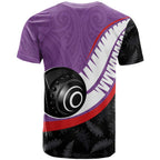 Personalised Aotearoa Lawn Bowls T Shirt Maori and Silver Fern Sporty Style Purple Color - Aussie Hoodie