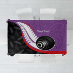 Personalised Aotearoa Lawn Bowls Tablecloth Maori and Silver Fern Sporty Style Purple Color - Aussie Hoodie
