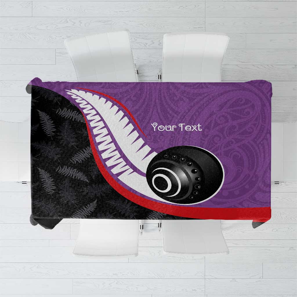 Personalised Aotearoa Lawn Bowls Tablecloth Maori and Silver Fern Sporty Style Purple Color - Aussie Hoodie