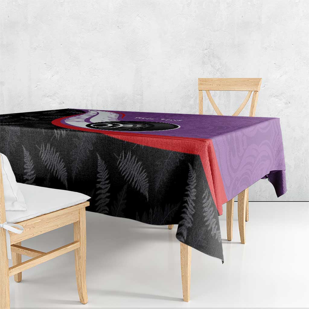 Personalised Aotearoa Lawn Bowls Tablecloth Maori and Silver Fern Sporty Style Purple Color - Aussie Hoodie