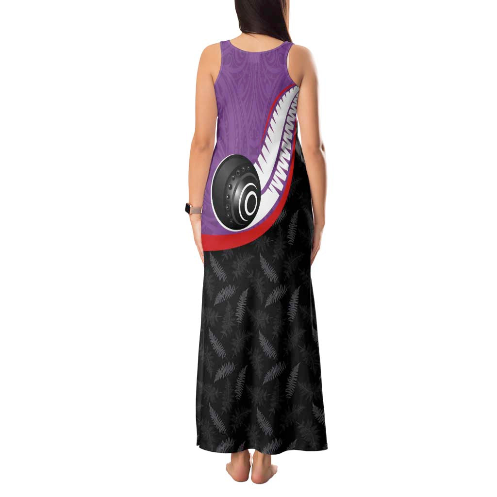 Personalised Aotearoa Lawn Bowls Tank Maxi Dress Maori and Silver Fern Sporty Style Purple Color - Aussie Hoodie