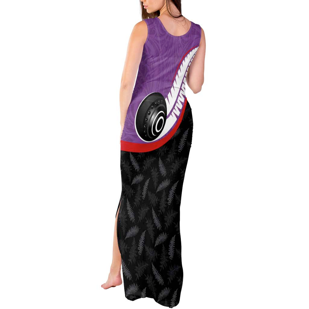 Personalised Aotearoa Lawn Bowls Tank Maxi Dress Maori and Silver Fern Sporty Style Purple Color - Aussie Hoodie