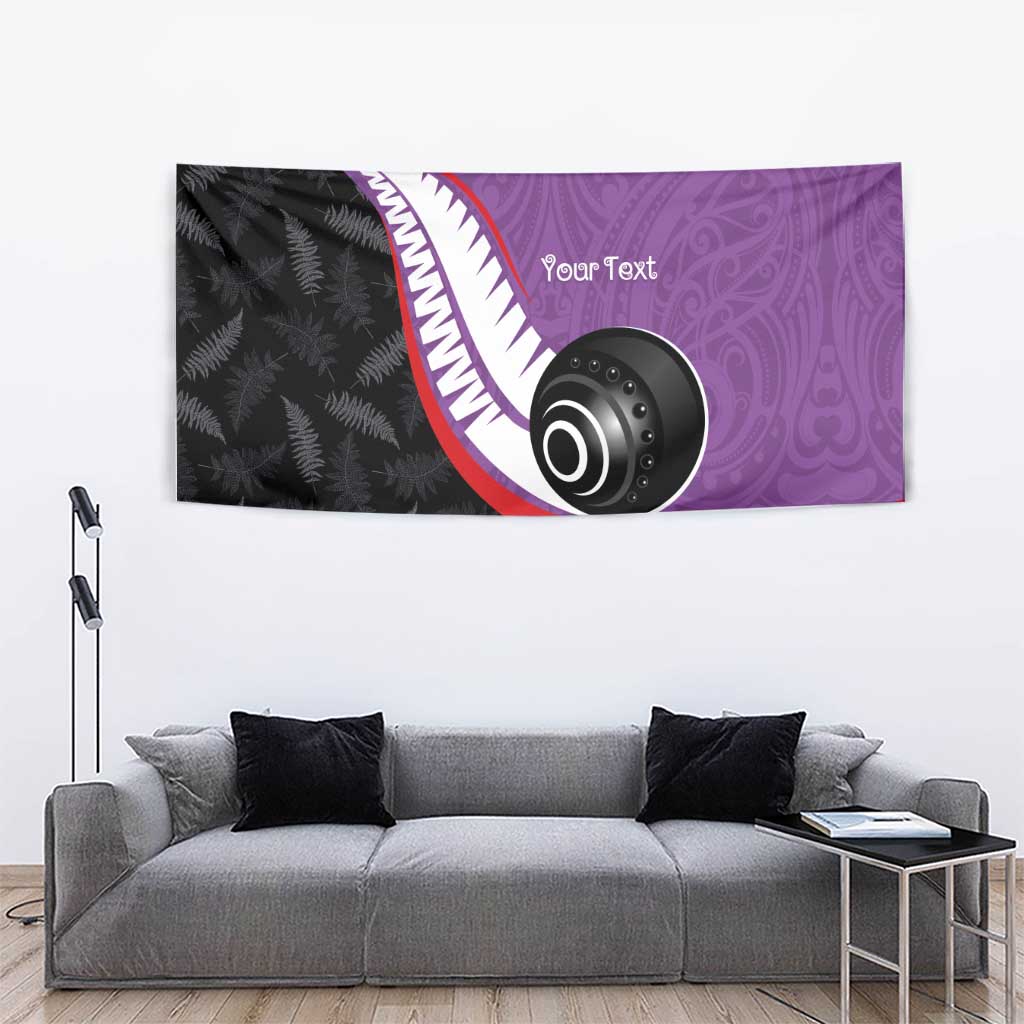 Personalised Aotearoa Lawn Bowls Tapestry Maori and Silver Fern Sporty Style Purple Color - Aussie Hoodie