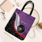 Personalised Aotearoa Lawn Bowls Tote Bag Maori and Silver Fern Sporty Style Purple Color - Aussie Hoodie