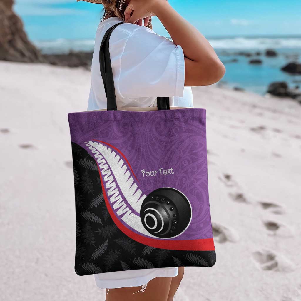Personalised Aotearoa Lawn Bowls Tote Bag Maori and Silver Fern Sporty Style Purple Color - Aussie Hoodie