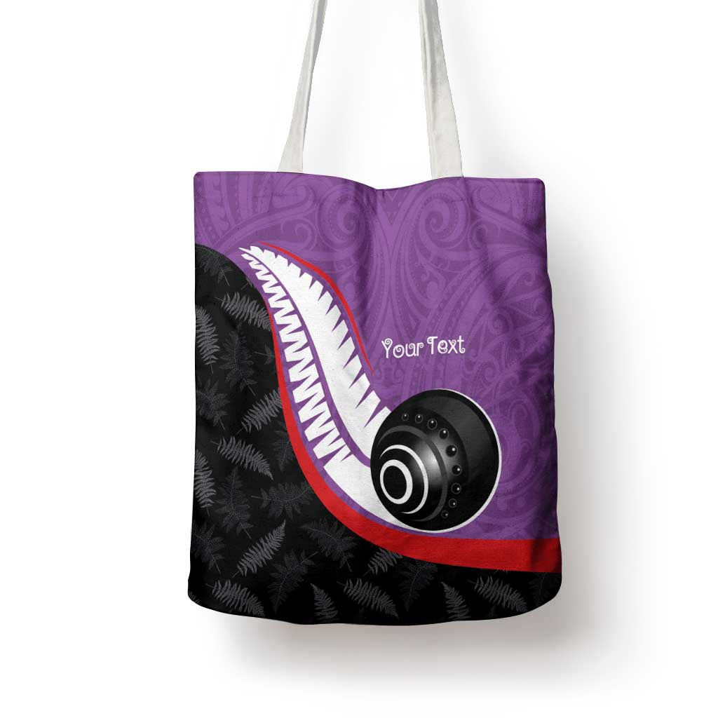 Personalised Aotearoa Lawn Bowls Tote Bag Maori and Silver Fern Sporty Style Purple Color - Aussie Hoodie