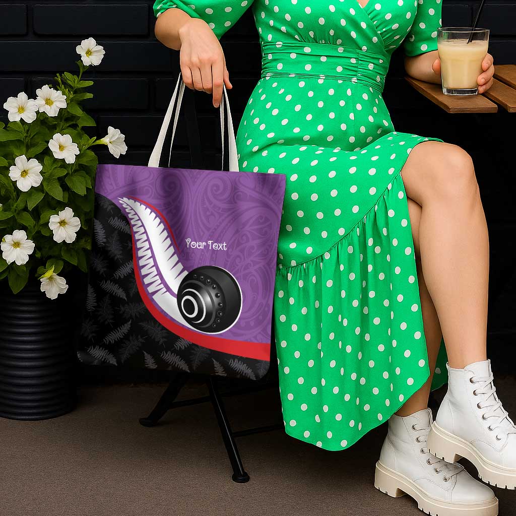 Personalised Aotearoa Lawn Bowls Tote Bag Maori and Silver Fern Sporty Style Purple Color - Aussie Hoodie