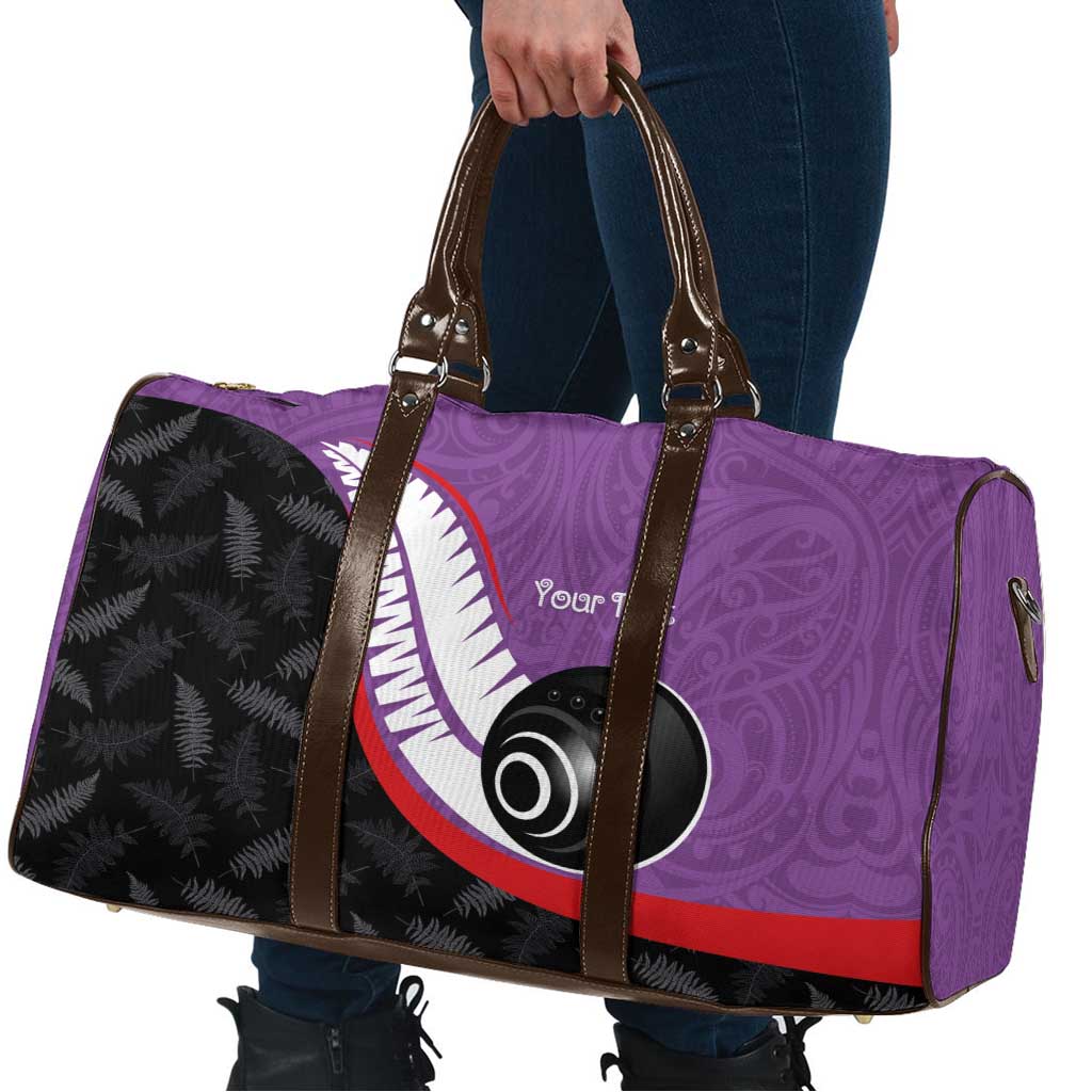Personalised Aotearoa Lawn Bowls Travel Bag Maori and Silver Fern Sporty Style Purple Color - Aussie Hoodie
