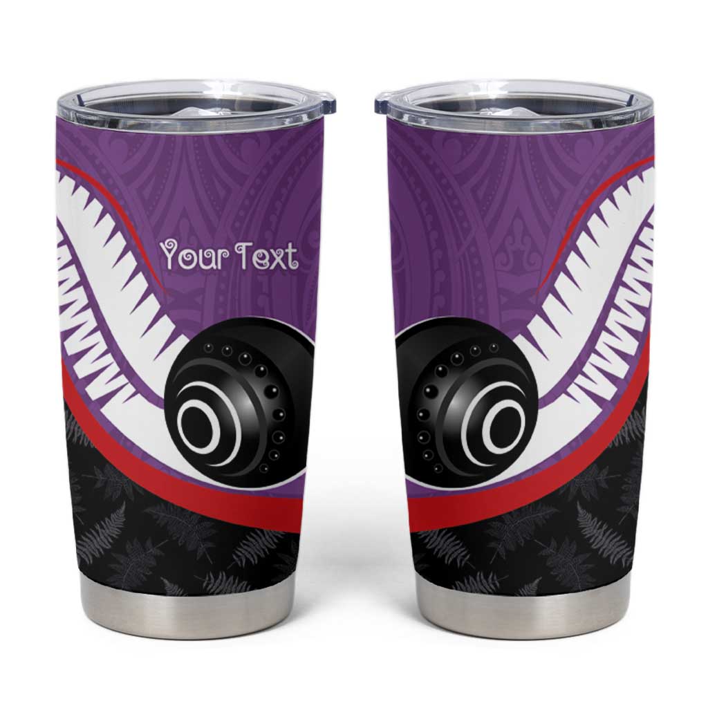 Personalised Aotearoa Lawn Bowls Tumbler Cup Maori and Silver Fern Sporty Style Purple Color - Aussie Hoodie