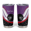 Personalised Aotearoa Lawn Bowls Tumbler Cup Maori and Silver Fern Sporty Style Purple Color - Aussie Hoodie