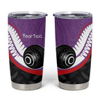 Personalised Aotearoa Lawn Bowls Tumbler Cup Maori and Silver Fern Sporty Style Purple Color - Aussie Hoodie
