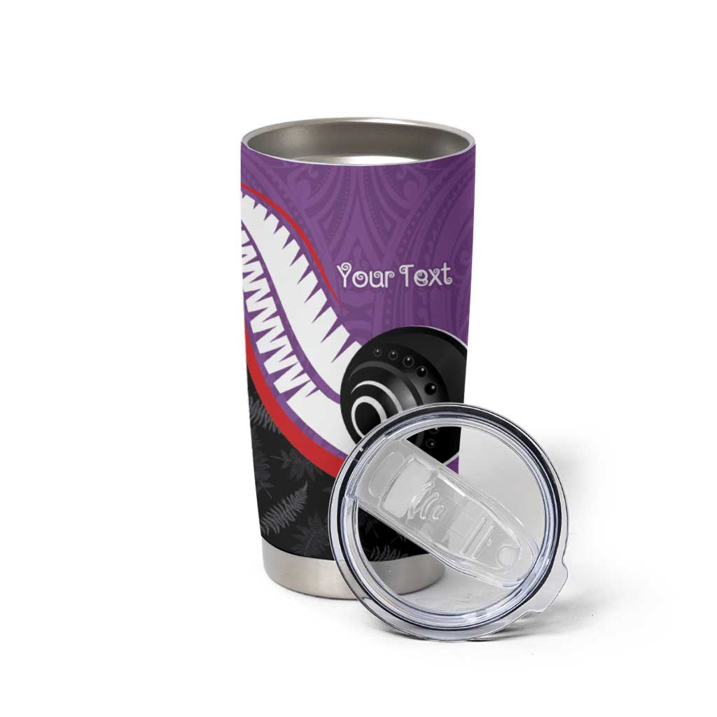 Personalised Aotearoa Lawn Bowls Tumbler Cup Maori and Silver Fern Sporty Style Purple Color - Aussie Hoodie