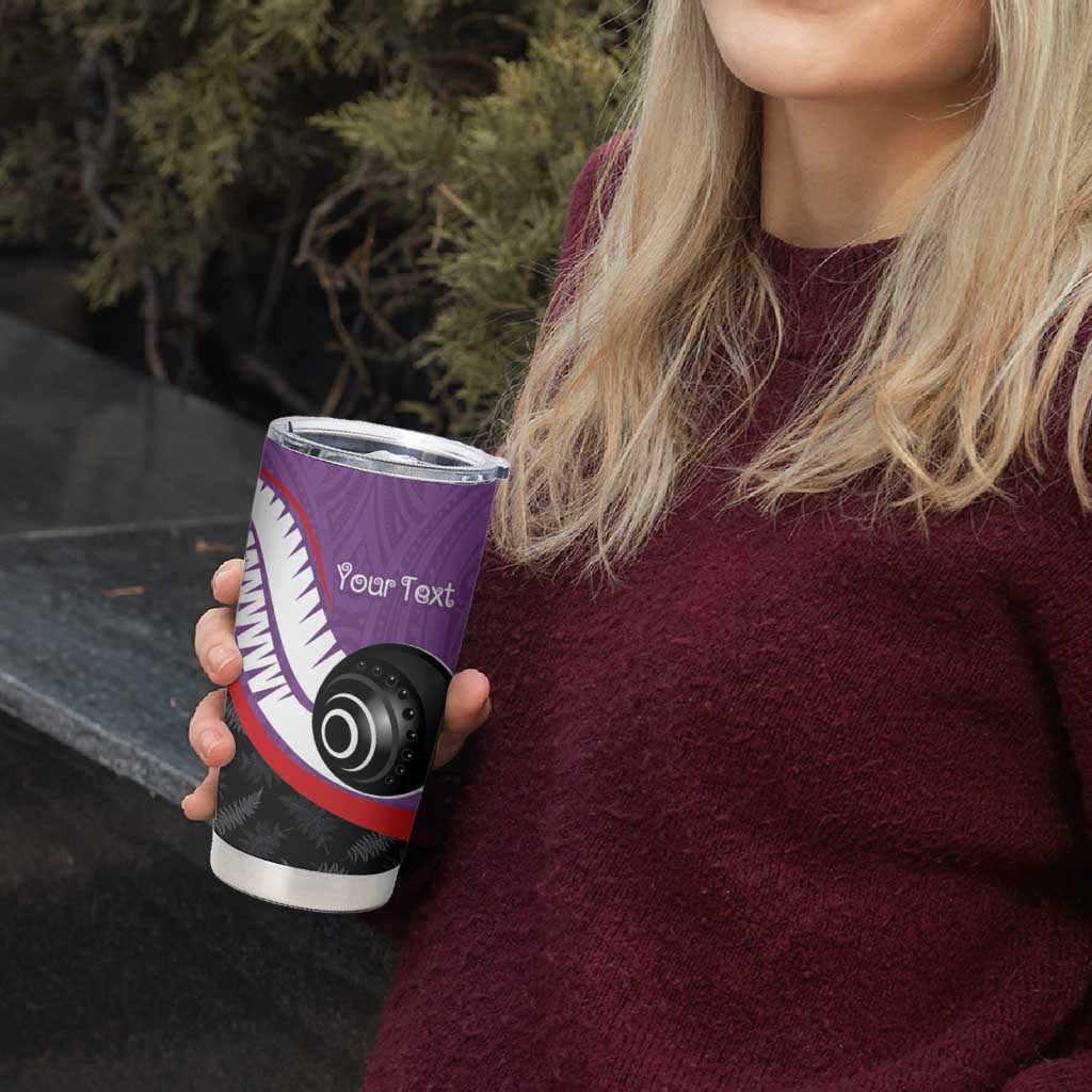 Personalised Aotearoa Lawn Bowls Tumbler Cup Maori and Silver Fern Sporty Style Purple Color - Aussie Hoodie