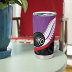 Personalised Aotearoa Lawn Bowls Tumbler Cup Maori and Silver Fern Sporty Style Purple Color - Aussie Hoodie