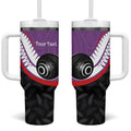Personalised Aotearoa Lawn Bowls Tumbler With Handle Maori and Silver Fern Sporty Style Purple Color - Aussie Hoodie