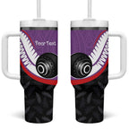 Personalised Aotearoa Lawn Bowls Tumbler With Handle Maori and Silver Fern Sporty Style Purple Color - Aussie Hoodie