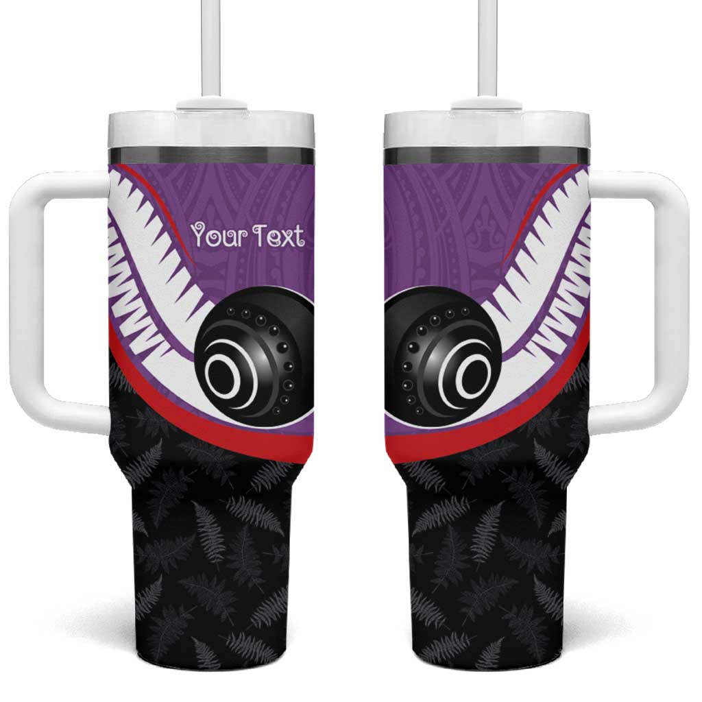 Personalised Aotearoa Lawn Bowls Tumbler With Handle Maori and Silver Fern Sporty Style Purple Color - Aussie Hoodie