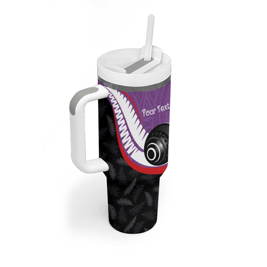 Personalised Aotearoa Lawn Bowls Tumbler With Handle Maori and Silver Fern Sporty Style Purple Color - Aussie Hoodie