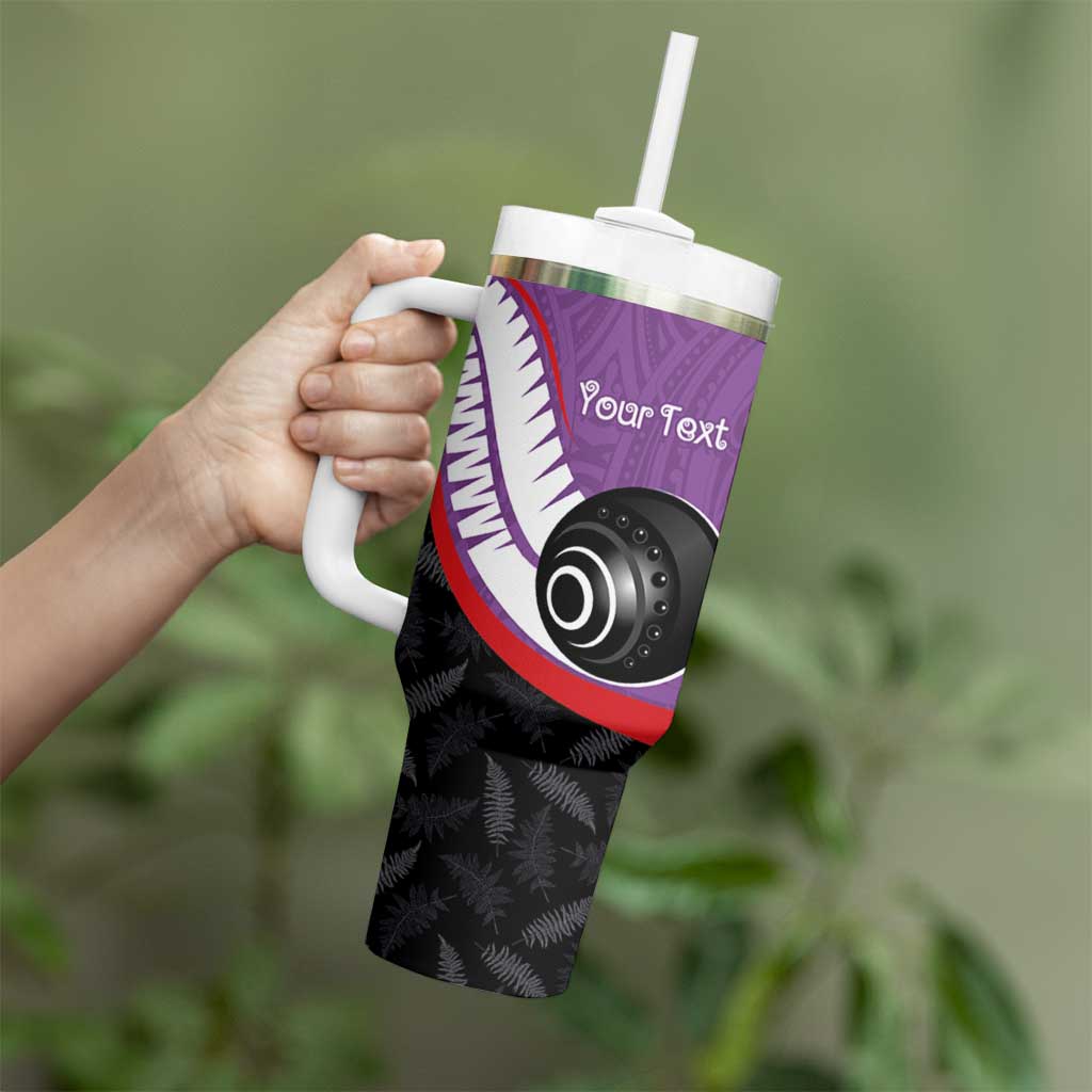 Personalised Aotearoa Lawn Bowls Tumbler With Handle Maori and Silver Fern Sporty Style Purple Color - Aussie Hoodie