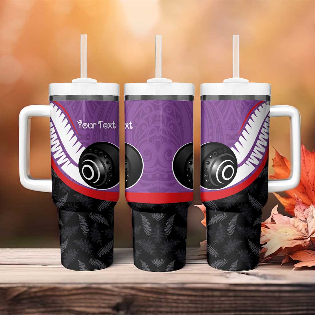 Personalised Aotearoa Lawn Bowls Tumbler With Handle Maori and Silver Fern Sporty Style Purple Color - Aussie Hoodie