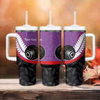 Personalised Aotearoa Lawn Bowls Tumbler With Handle Maori and Silver Fern Sporty Style Purple Color - Aussie Hoodie