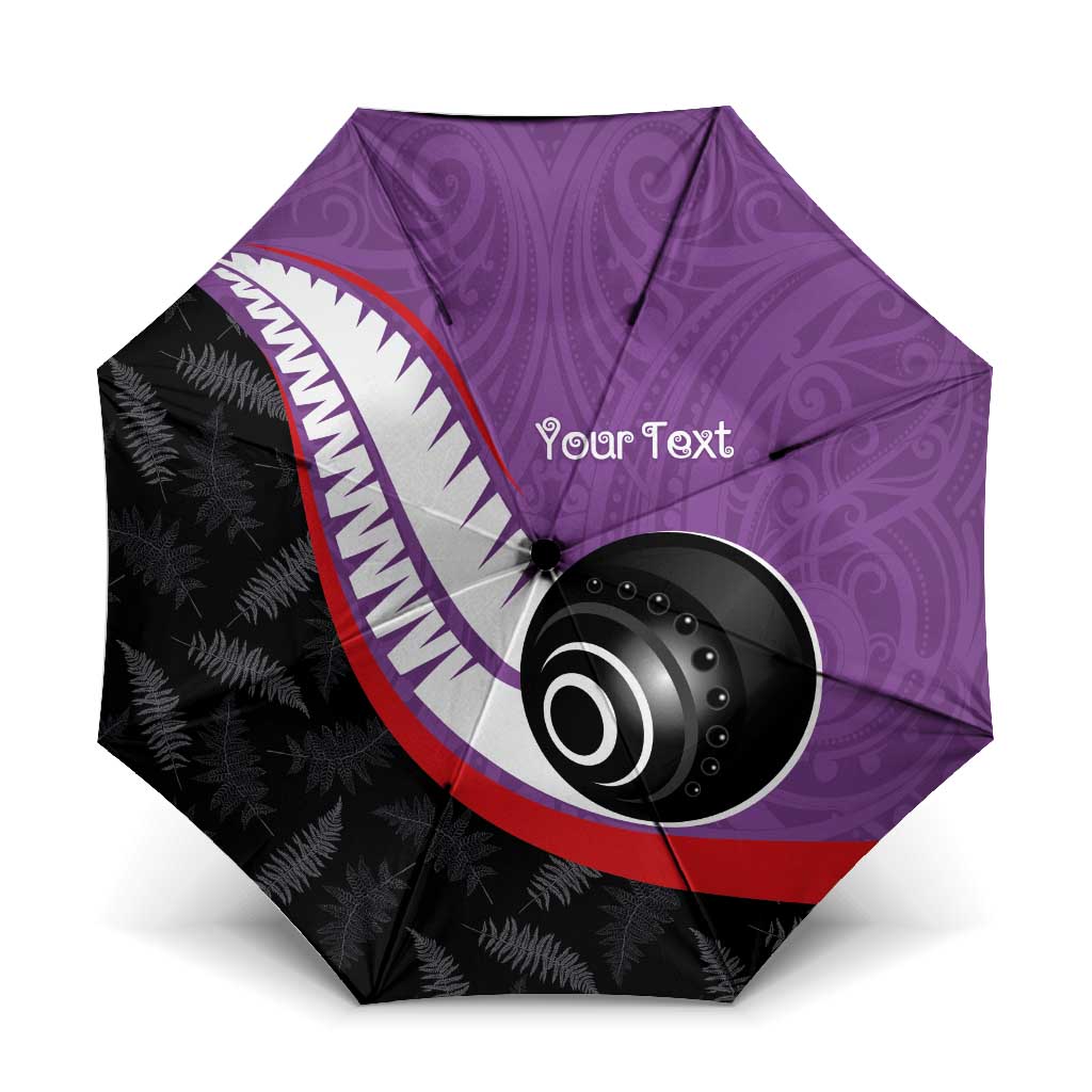 Personalised Aotearoa Lawn Bowls Umbrella Maori and Silver Fern Sporty Style Purple Color - Aussie Hoodie