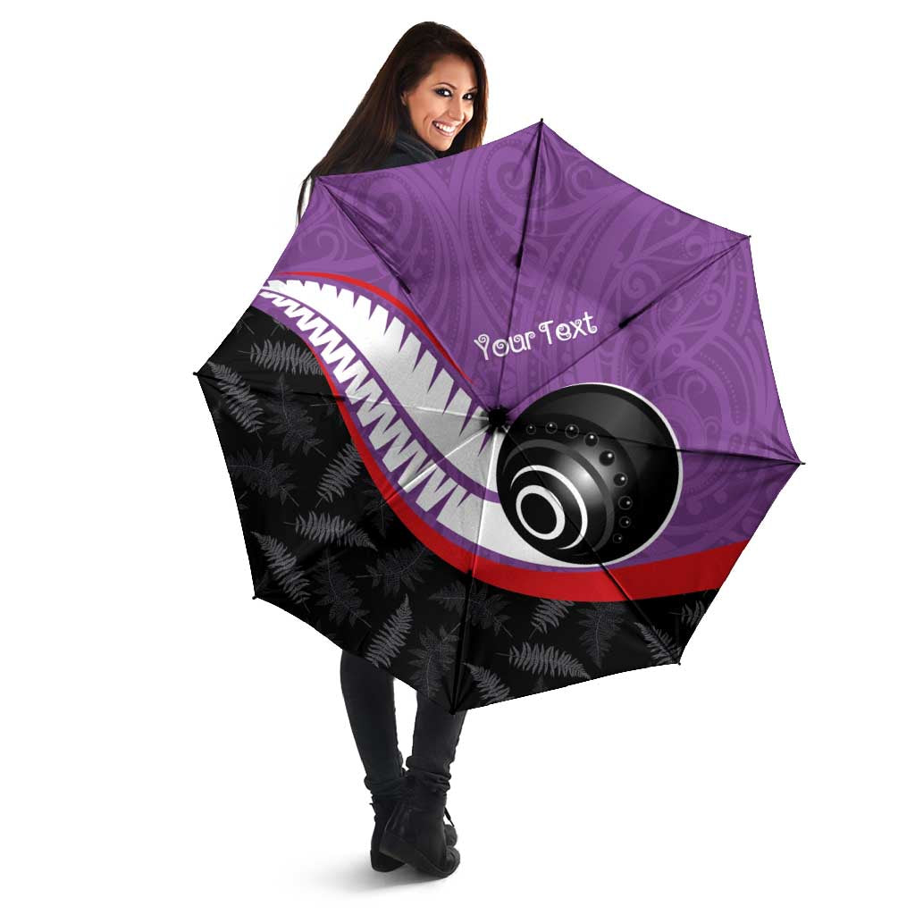 Personalised Aotearoa Lawn Bowls Umbrella Maori and Silver Fern Sporty Style Purple Color - Aussie Hoodie
