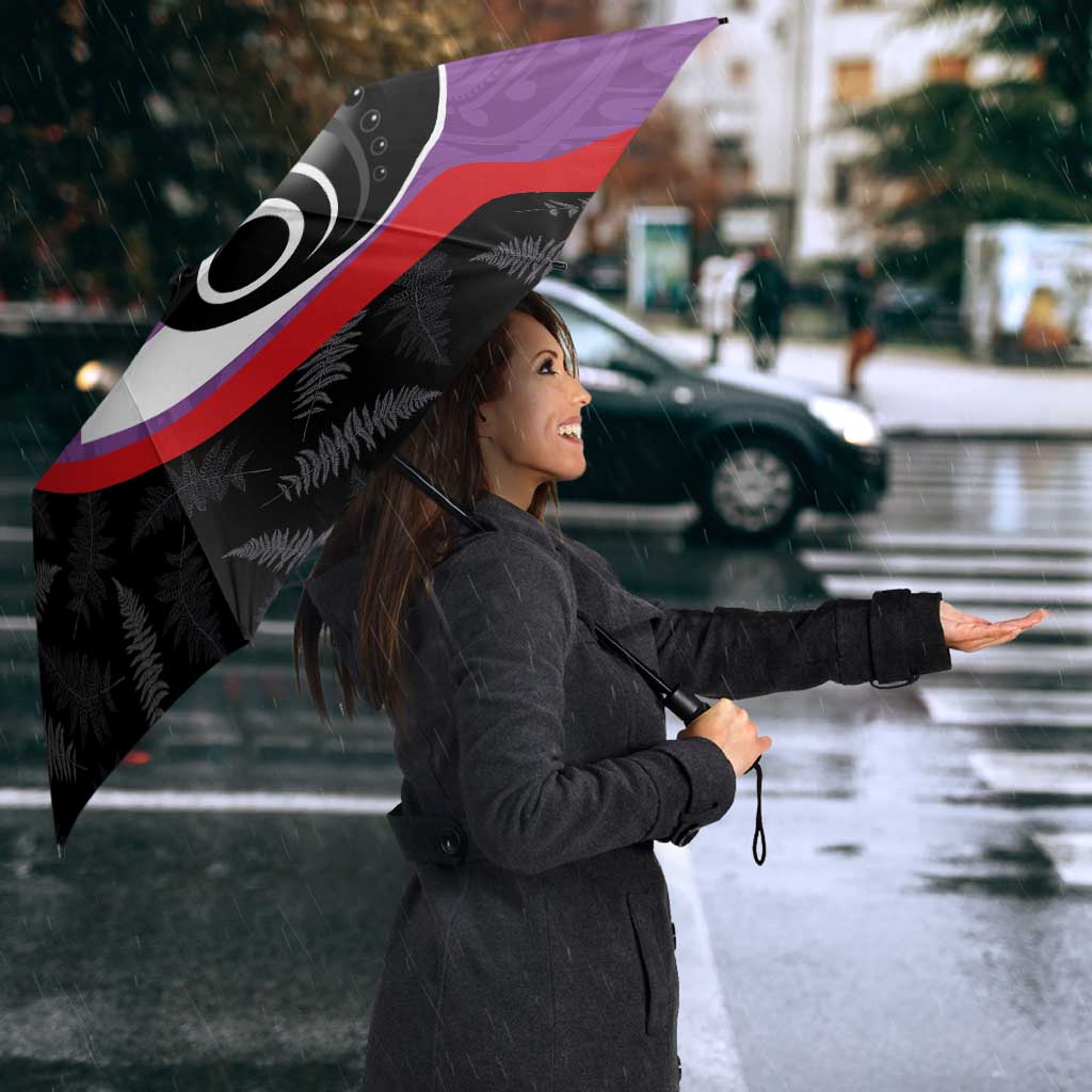 Personalised Aotearoa Lawn Bowls Umbrella Maori and Silver Fern Sporty Style Purple Color - Aussie Hoodie