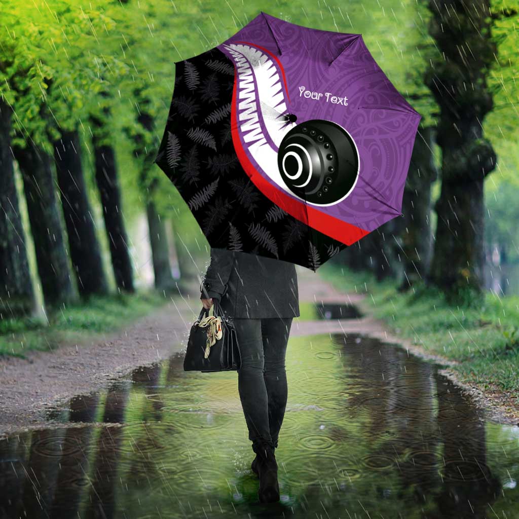 Personalised Aotearoa Lawn Bowls Umbrella Maori and Silver Fern Sporty Style Purple Color - Aussie Hoodie