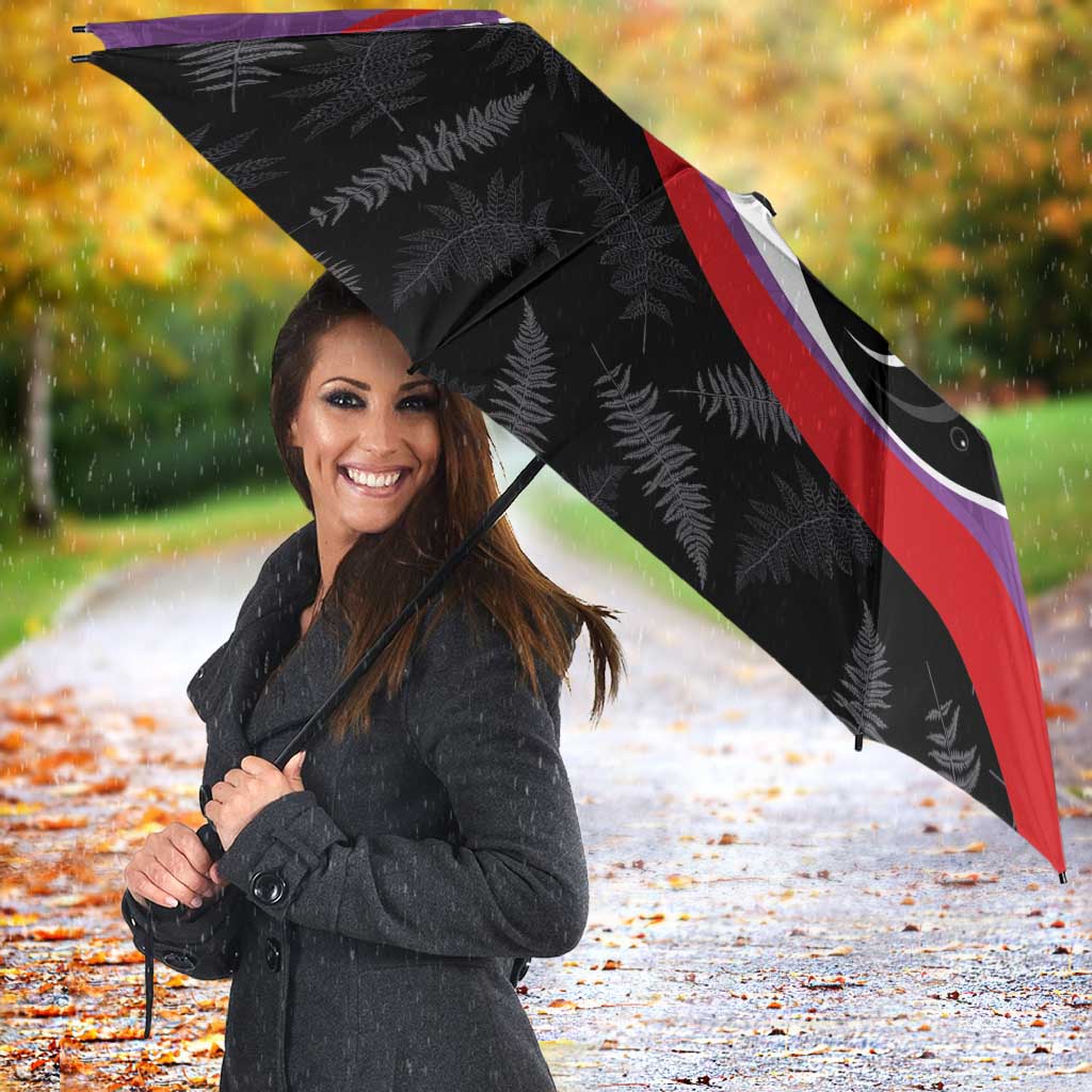 Personalised Aotearoa Lawn Bowls Umbrella Maori and Silver Fern Sporty Style Purple Color - Aussie Hoodie