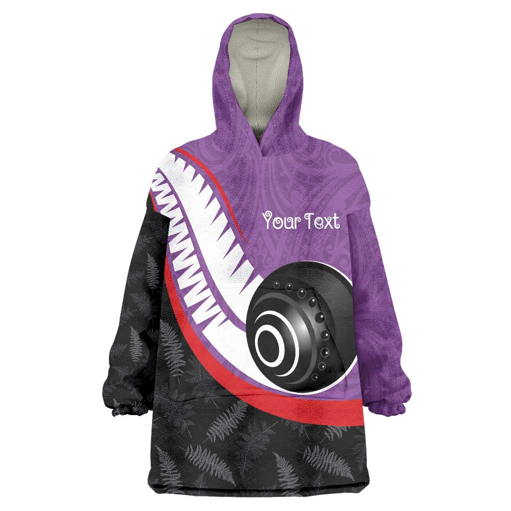 Personalised Aotearoa Lawn Bowls Wearable Blanket Hoodie Maori and Silver Fern Sporty Style Purple Color - Aussie Hoodie