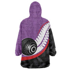 Personalised Aotearoa Lawn Bowls Wearable Blanket Hoodie Maori and Silver Fern Sporty Style Purple Color - Aussie Hoodie
