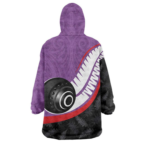 Personalised Aotearoa Lawn Bowls Wearable Blanket Hoodie Maori and Silver Fern Sporty Style Purple Color - Aussie Hoodie
