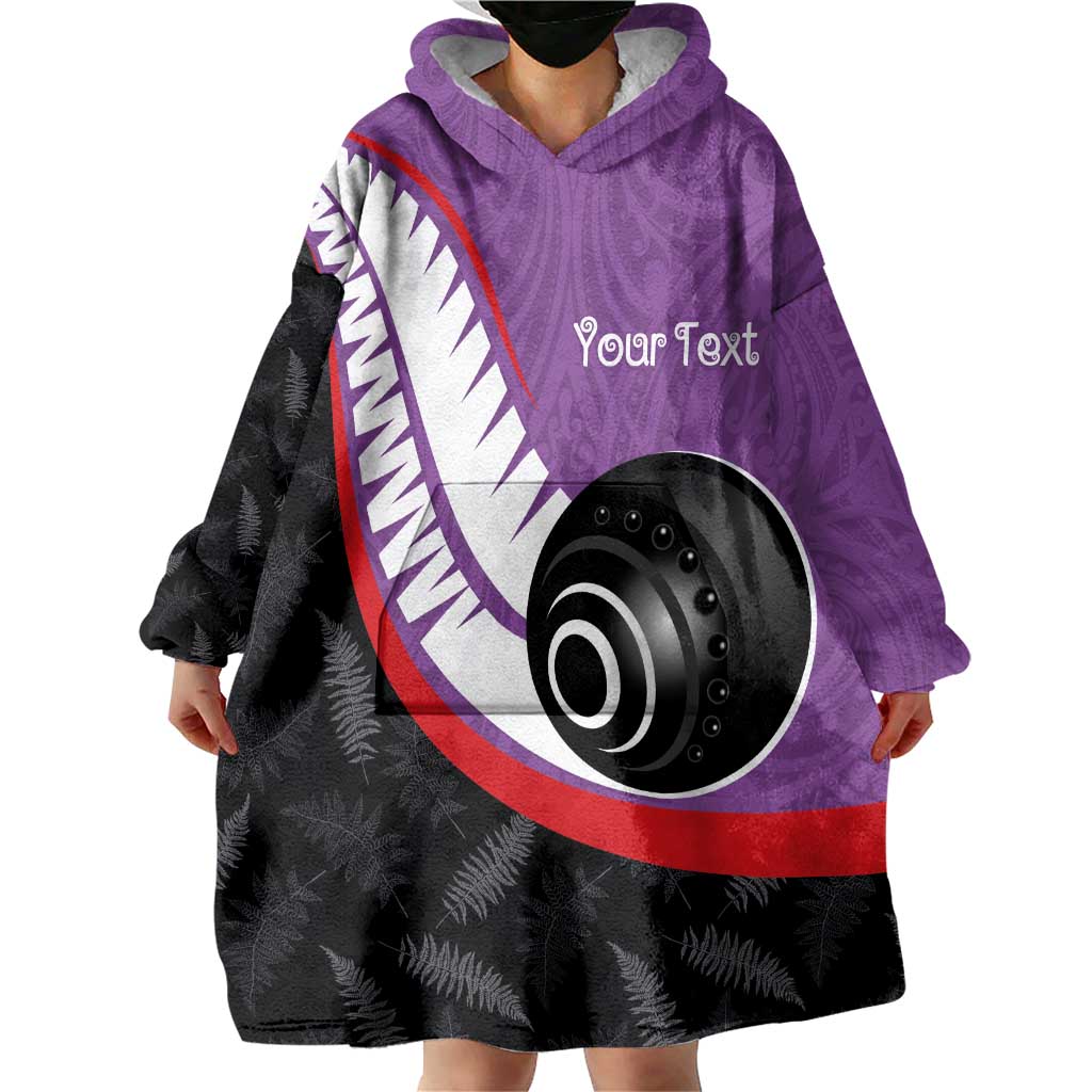 Personalised Aotearoa Lawn Bowls Wearable Blanket Hoodie Maori and Silver Fern Sporty Style Purple Color - Aussie Hoodie