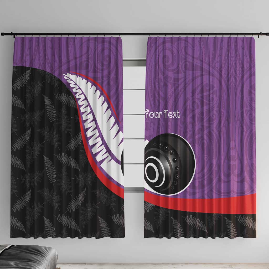 Personalised Aotearoa Lawn Bowls Window Curtain Maori and Silver Fern Sporty Style Purple Color - Aussie Hoodie