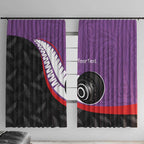 Personalised Aotearoa Lawn Bowls Window Curtain Maori and Silver Fern Sporty Style Purple Color - Aussie Hoodie
