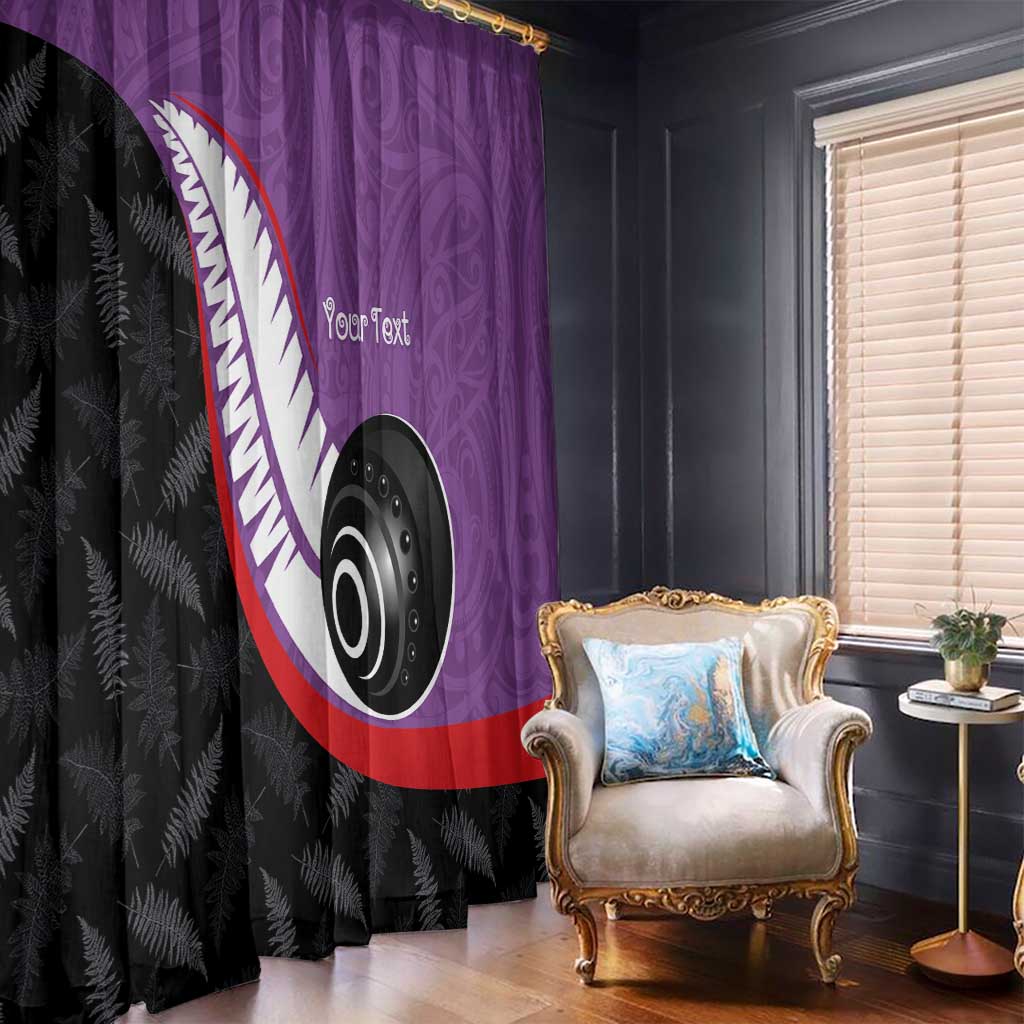 Personalised Aotearoa Lawn Bowls Window Curtain Maori and Silver Fern Sporty Style Purple Color - Aussie Hoodie