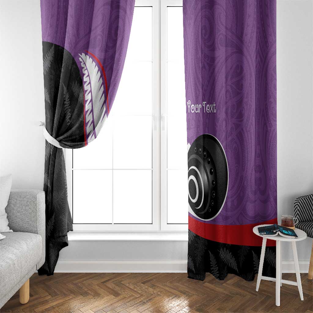 Personalised Aotearoa Lawn Bowls Window Curtain Maori and Silver Fern Sporty Style Purple Color - Aussie Hoodie