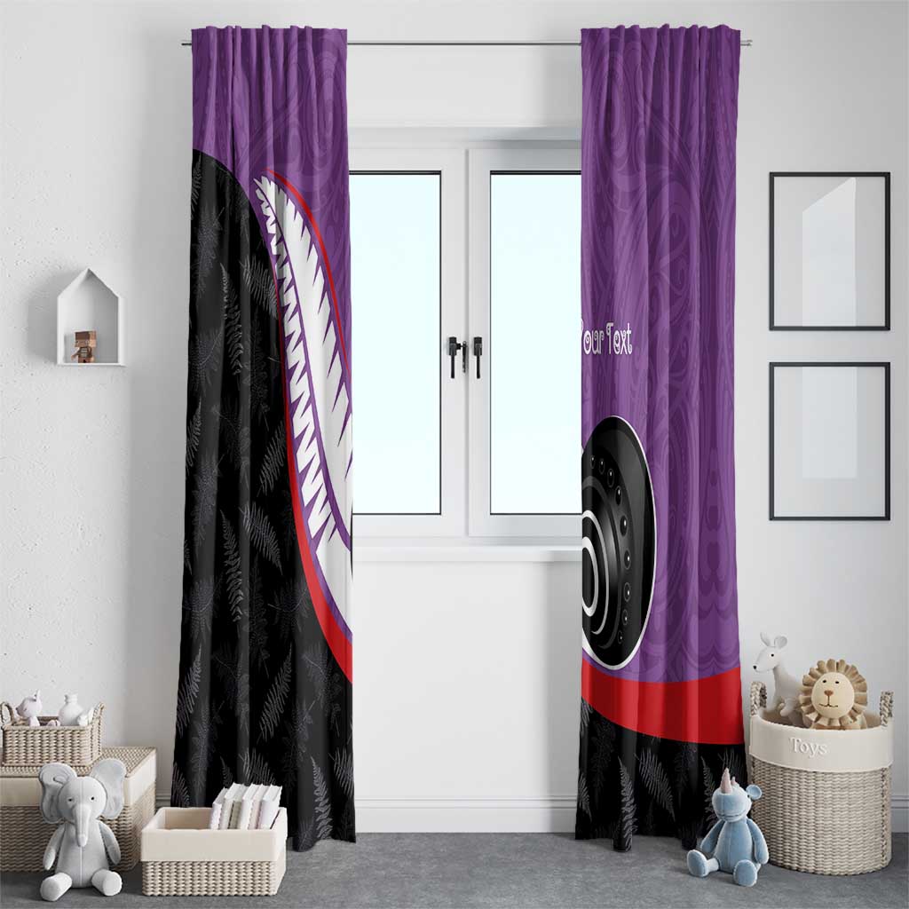 Personalised Aotearoa Lawn Bowls Window Curtain Maori and Silver Fern Sporty Style Purple Color - Aussie Hoodie
