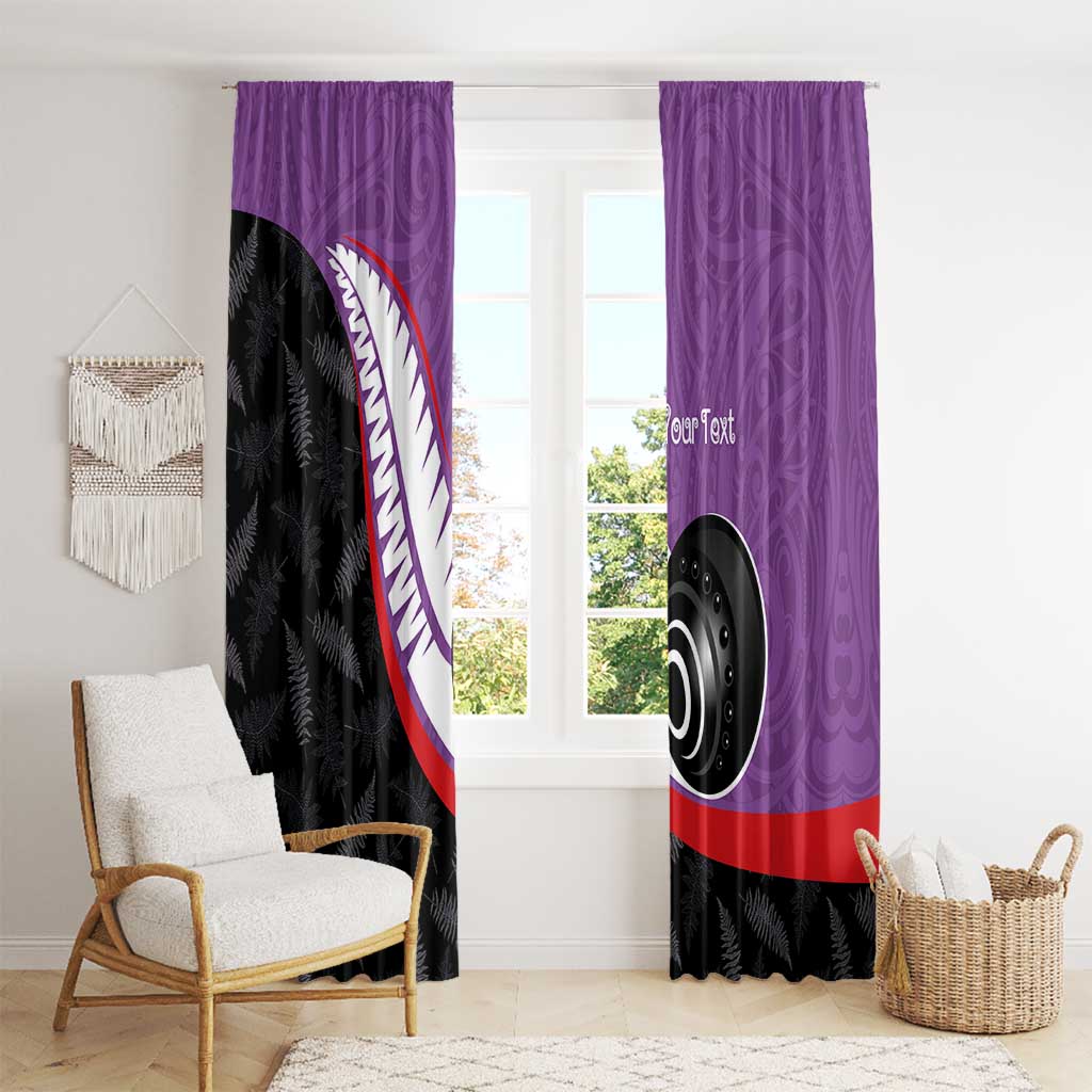 Personalised Aotearoa Lawn Bowls Window Curtain Maori and Silver Fern Sporty Style Purple Color - Aussie Hoodie