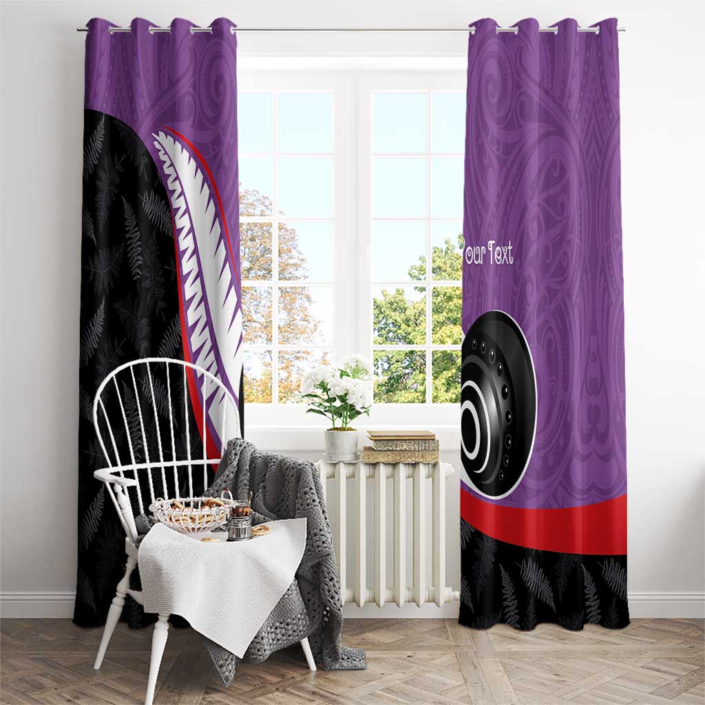 Personalised Aotearoa Lawn Bowls Window Curtain Maori and Silver Fern Sporty Style Purple Color - Aussie Hoodie
