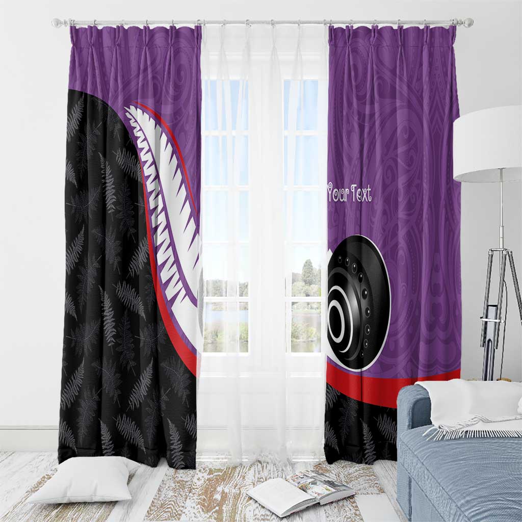 Personalised Aotearoa Lawn Bowls Window Curtain Maori and Silver Fern Sporty Style Purple Color - Aussie Hoodie