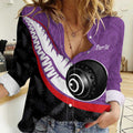 Personalised Aotearoa Lawn Bowls Women Casual Shirt Maori and Silver Fern Sporty Style Purple Color - Aussie Hoodie