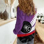 Personalised Aotearoa Lawn Bowls Women Casual Shirt Maori and Silver Fern Sporty Style Purple Color - Aussie Hoodie